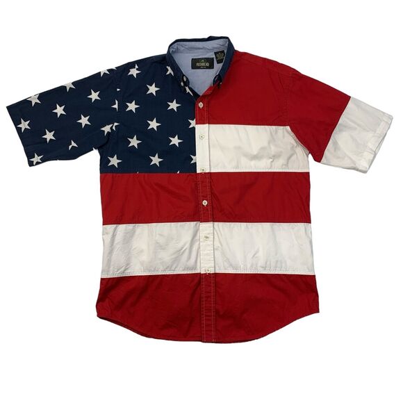 RedHead Shirt Mens Medium Cotton American Flag USA Patriotic Button Down Western - Picture 1 of 9